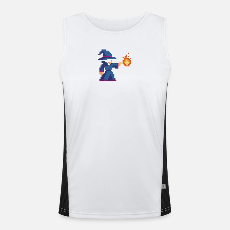 Pixel Wizard and Fire Men's Functional Contrast Tank Top 
