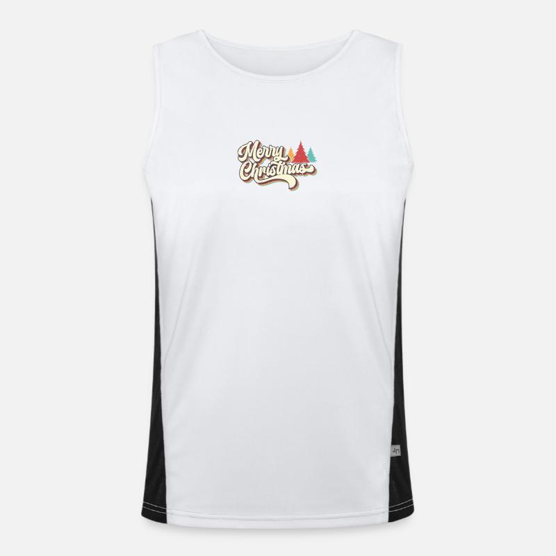 Retro Merry Christmas Rainbow Script - Men's Functional Contrast Tank Top  - white/black