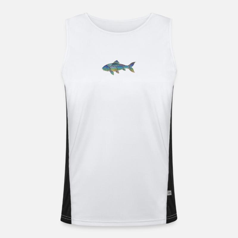 Gradient Pattern Iridescent Koi Fish - Men's Functional Contrast Tank Top  - white/black