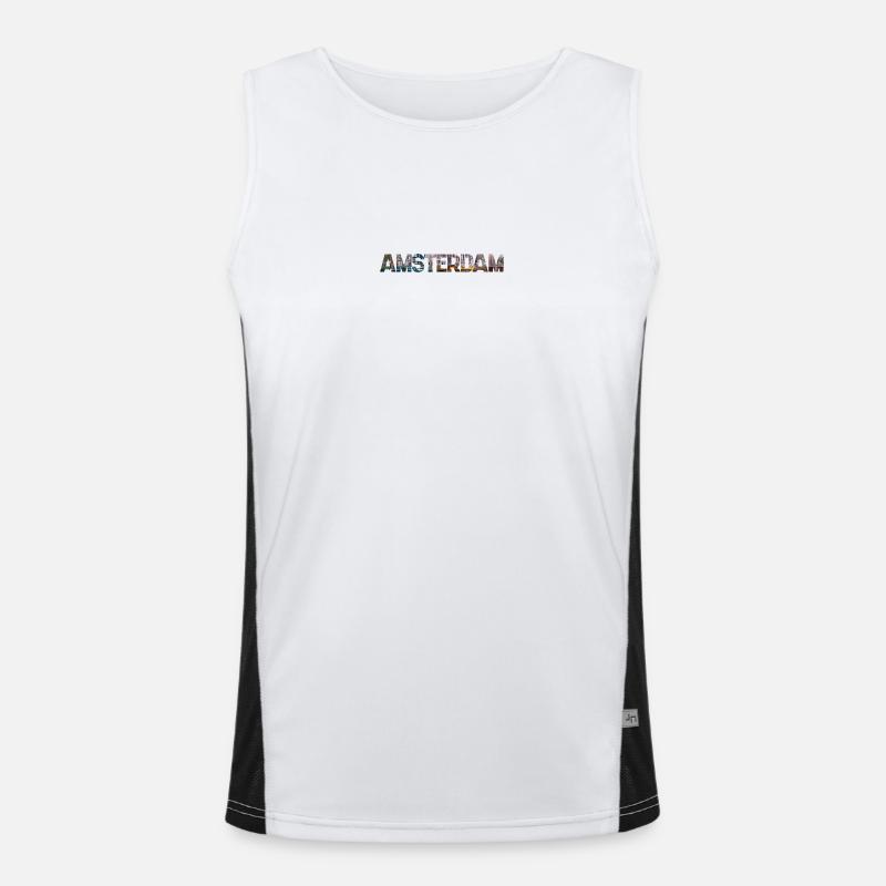 Amsterdam Cityscape Typo Collage Men's Functional Contrast Tank Top 