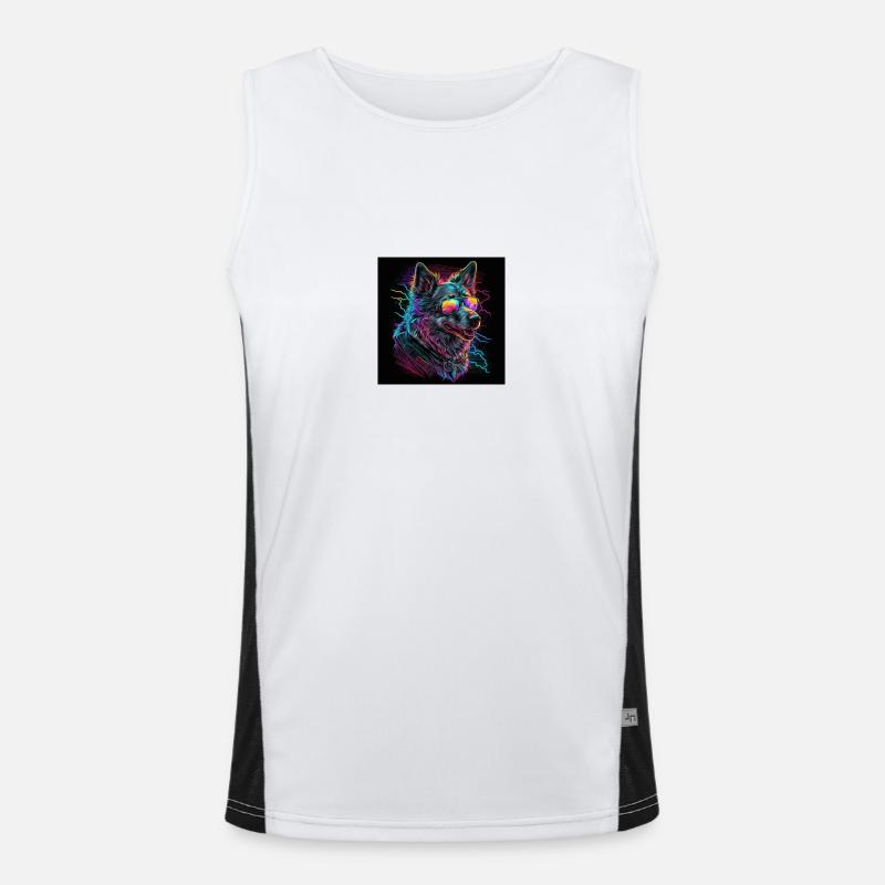 Dog with neon colors, synthwave / 80s Men's Functional Contrast Tank Top 