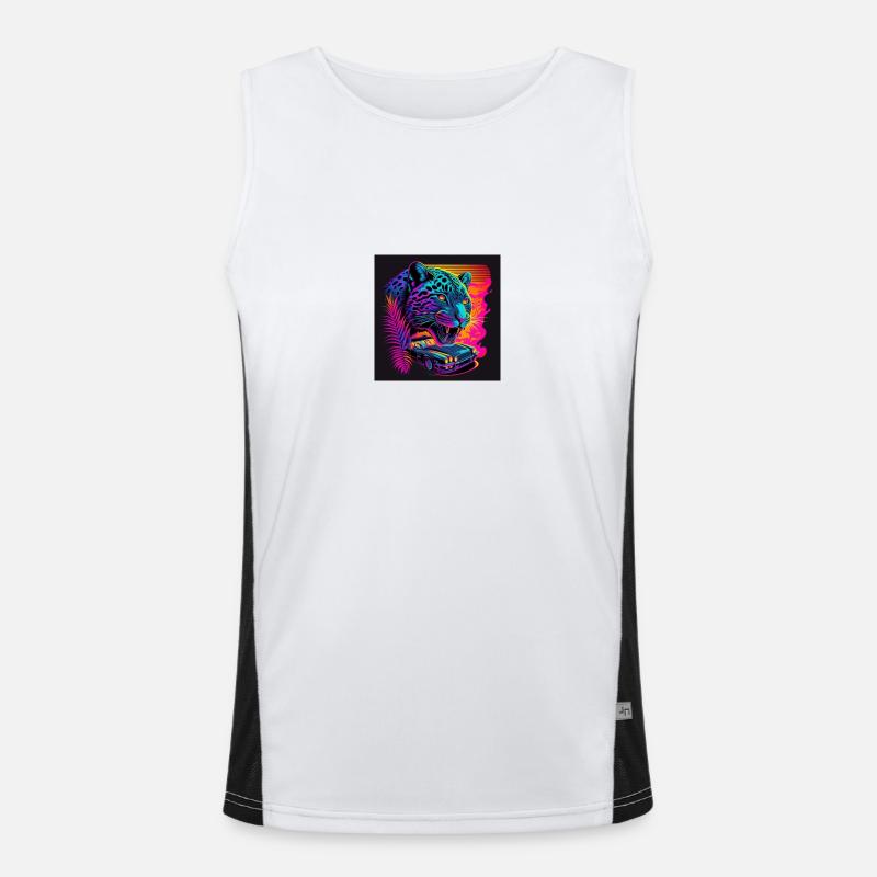 Jaguar with neon colors, synthwave / 80s Men's Functional Contrast Tank Top 