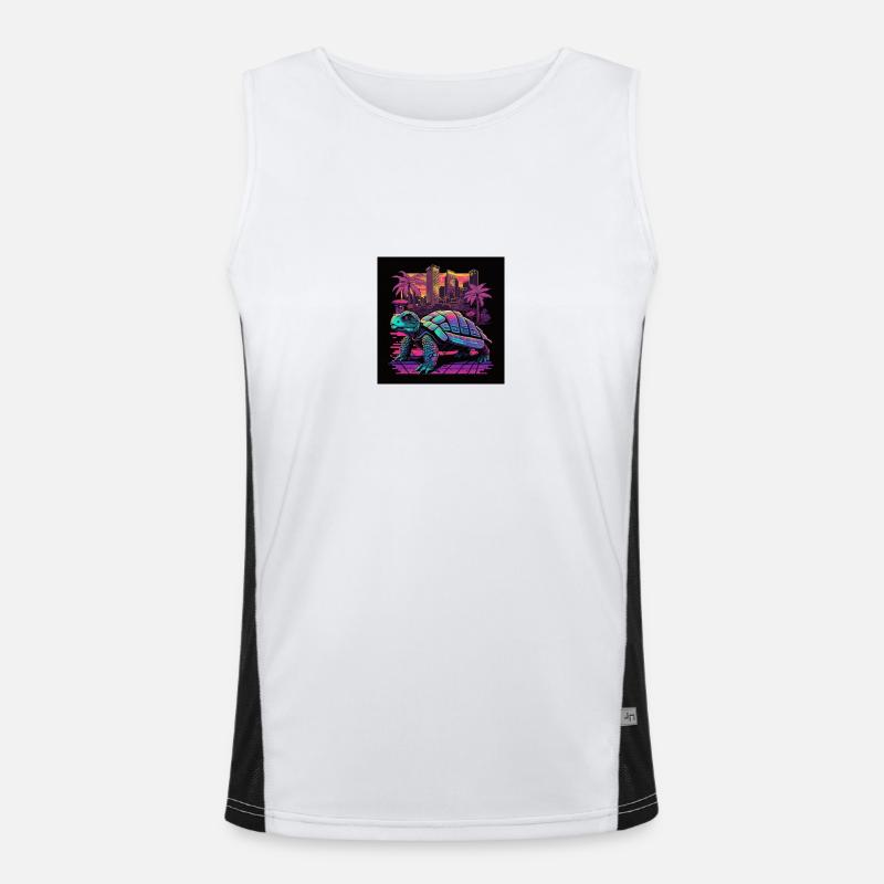 Turtle with neon colors, synthwave / 80s Men's Functional Contrast Tank Top 