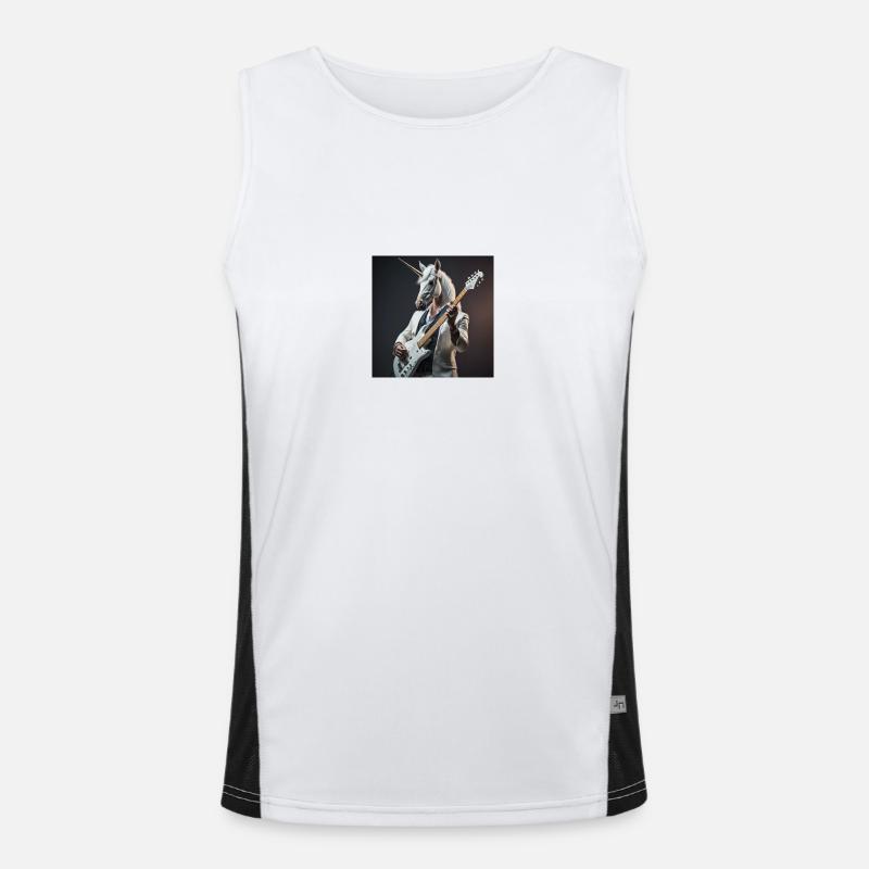 lustiges Einhorn mit E-Gitarre Funktionelles Kontrast-Tank Top für Männer 