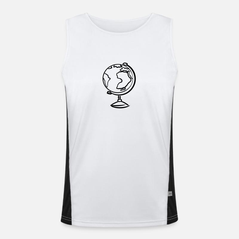 Globe, hand-drawn. Drawing. Geography Men's Functional Contrast Tank Top 