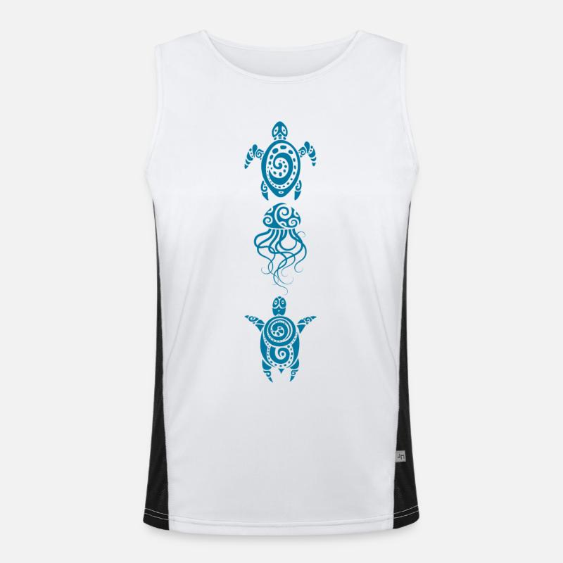 Zwei Schildkröten und eine Qualle Funktionelles Kontrast-Tank Top für Männer 