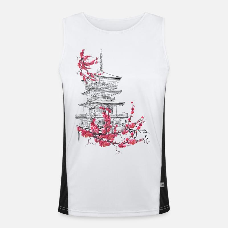 Pagode und Sakura Funktionelles Kontrast-Tank Top für Männer 