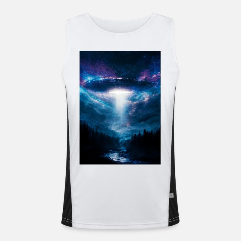 UFO-Strahl über Mitternachtswald Funktionelles Kontrast-Tank Top für Männer 