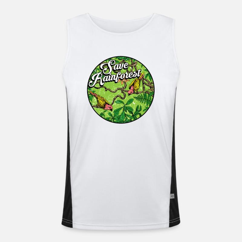 Rainforest tropics environmental protection birds jungle Men's Functional Contrast Tank Top 