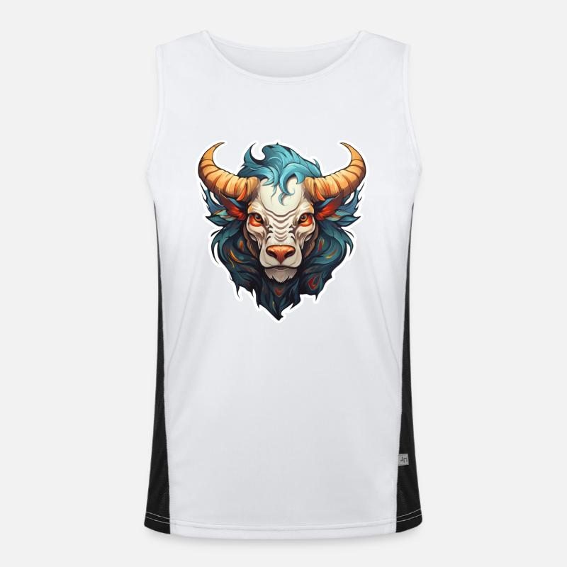 Anime Lion-Taurus Mythical Creatures - Men's Functional Contrast Tank Top - white/black