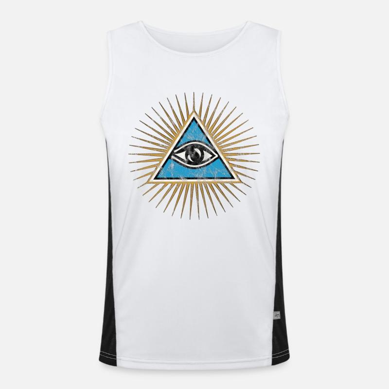 Alt seende øye, trekant, pyramide, årgang, gud - Funksjonell kontrast-singlet for menn  - hvit/svart
