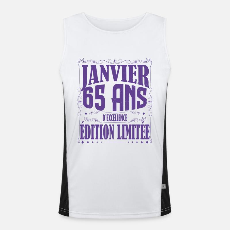 Janvier 65 ans. Cadeau 65 ans janvier anniversaire Débardeur respirant contrasté Homme 