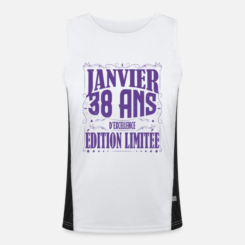 Janvier 38 ans. Cadeau 38 ans janvier anniversaire Débardeur respirant contrasté Homme 