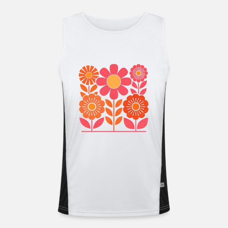 Fleurs rétro roses et oranges avec des feuilles Débardeur respirant contrasté Homme 