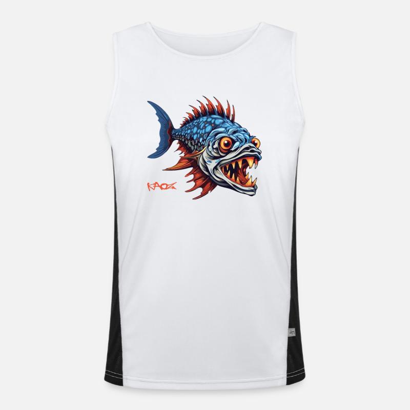 Hunter Predator Fish Cartoon - Men's Functional Contrast Tank Top  - white/black