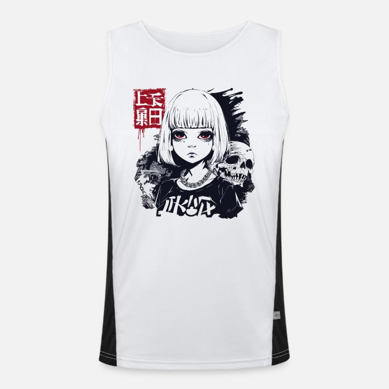 Japanisches Anime-Mädchen und ein Horror-Geist Funktionelles Kontrast-Tank Top für Männer 
