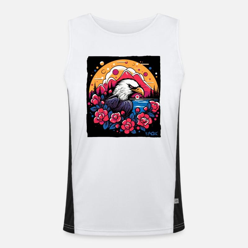 Flowers and Eagles - Men's Functional Contrast Tank Top  - white/black