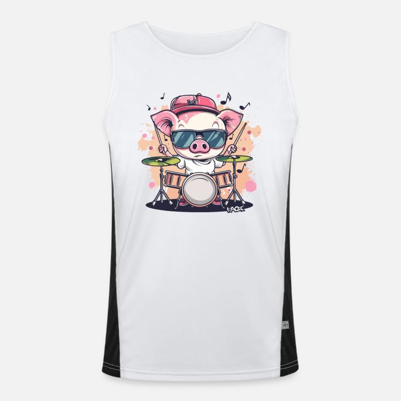 Rock music and a funny drummer pig Men's Functional Contrast Tank Top 