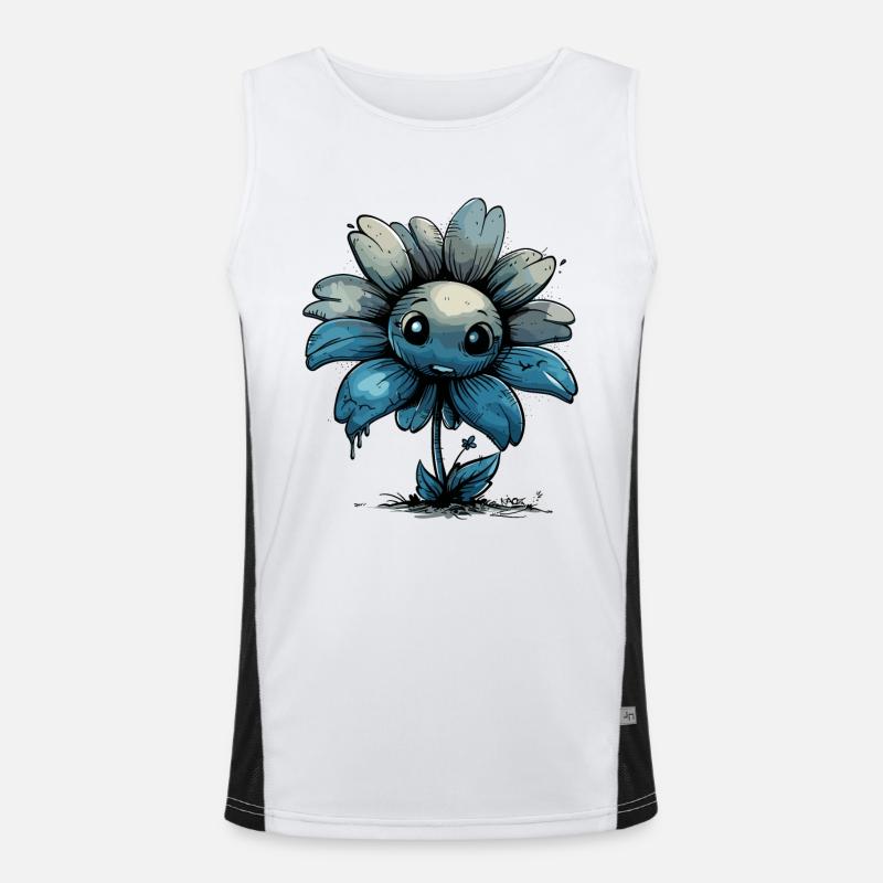 Eine dunkelblaue Comic Blume Funktionelles Kontrast-Tank Top für Männer 