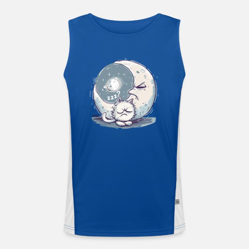 Sleeping uncomfortable cat and moon and sleep Men's Functional Contrast Tank Top 
