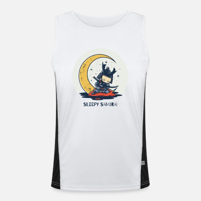 Cute Funny Sleeping Samurai and Moon Men's Functional Contrast Tank Top 