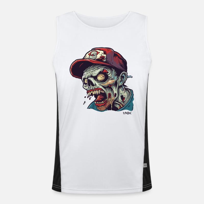 Baseball cap wearing angry zombie Men's Functional Contrast Tank Top 