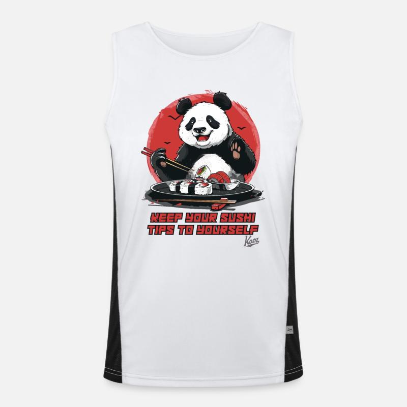 Panda bear gives sushi tips Men's Functional Contrast Tank Top 