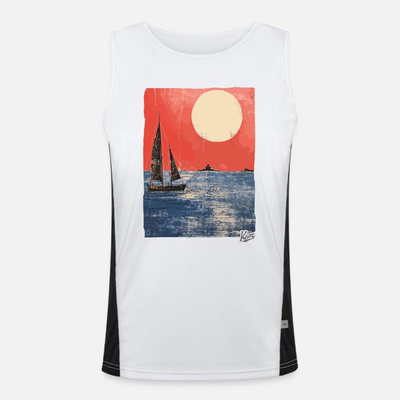 Sunset and sailboat in the ocean Men's Functional Contrast Tank Top 