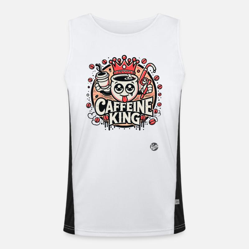 Retro Cartoon-Kaffeetasse: Koffein-König Funktionelles Kontrast-Tank Top für Männer 