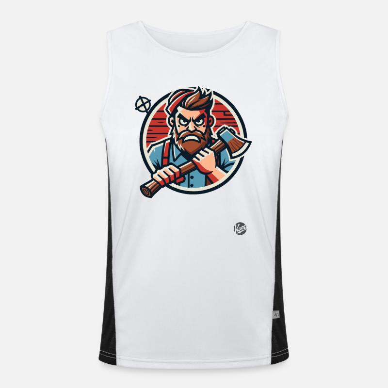 Crazy wild lumberjack with axe - Men's Functional Contrast Tank Top  - white/black