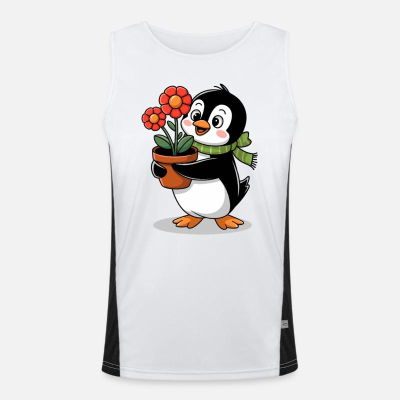 Pingouin avec pot de fleurs dans le jardin pour jardinier Débardeur respirant contrasté Homme 