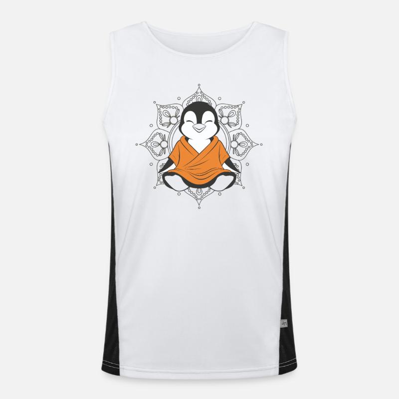 Meditating penguin with mandala background Men's Functional Contrast Tank Top 