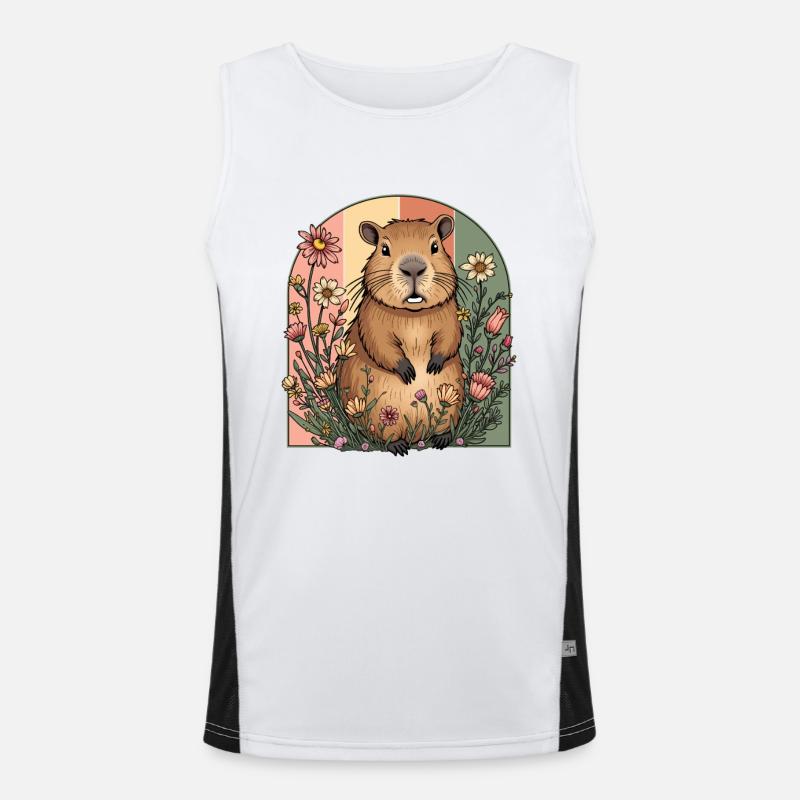 Capybara Cottagecore Blumen Romantisch Mädchen Funktionelles Kontrast-Tank Top für Männer 
