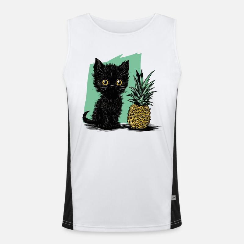 Pineapple and Kitten - Men's Functional Contrast Tank Top  - white/black