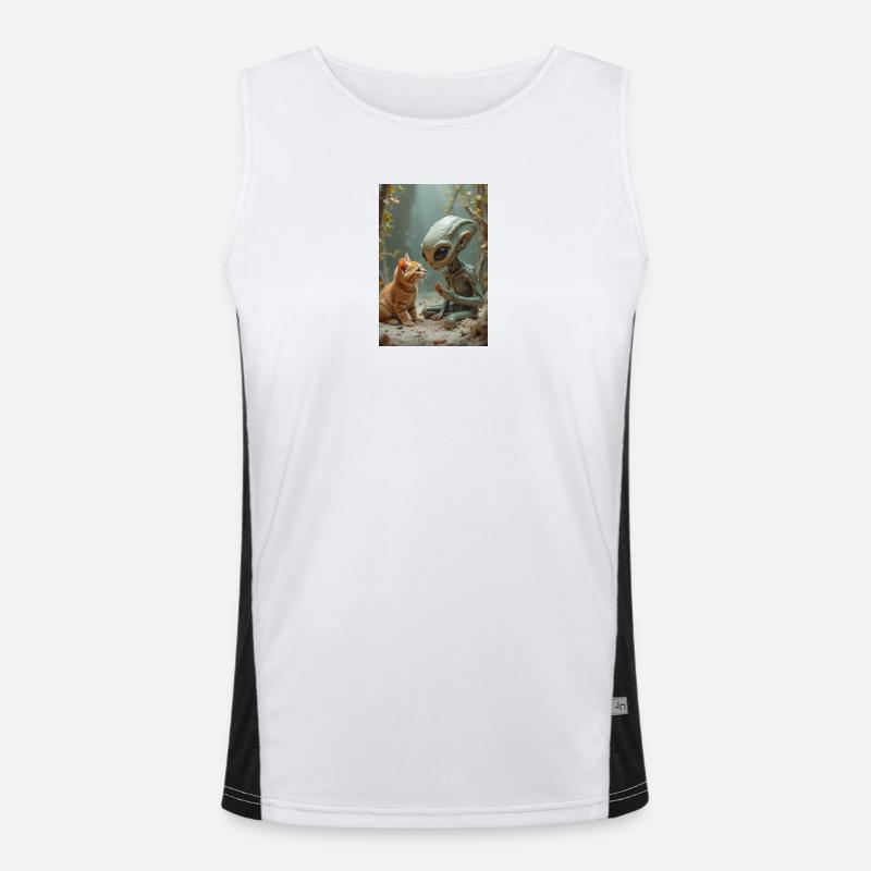 Alien Creature with Cat Companion Men's Functional Contrast Tank Top 