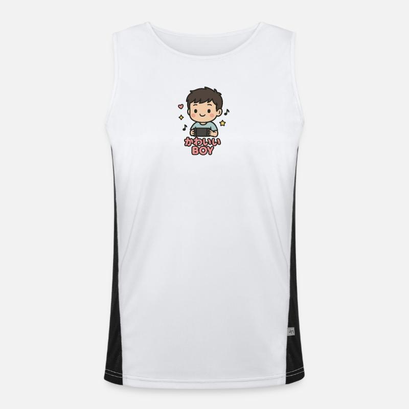 Cute boy with game controller Men's Functional Contrast Tank Top 