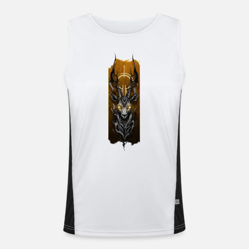 Antilopenkopf-Tattoo-Design mit leuchtenden Augen Funktionelles Kontrast-Tank Top für Männer 