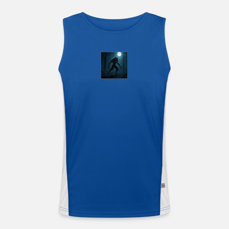 Moon wolf in cloud forest Men's Functional Contrast Tank Top 