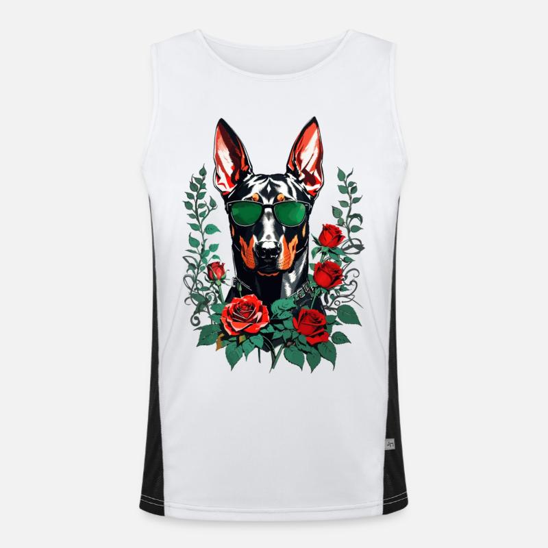 Doberman avec des roses Débardeur respirant contrasté Homme 