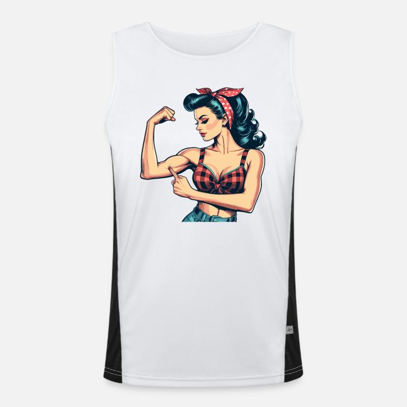 Strength strong woman rockabilly biceps gift Men's Functional Contrast Tank Top 