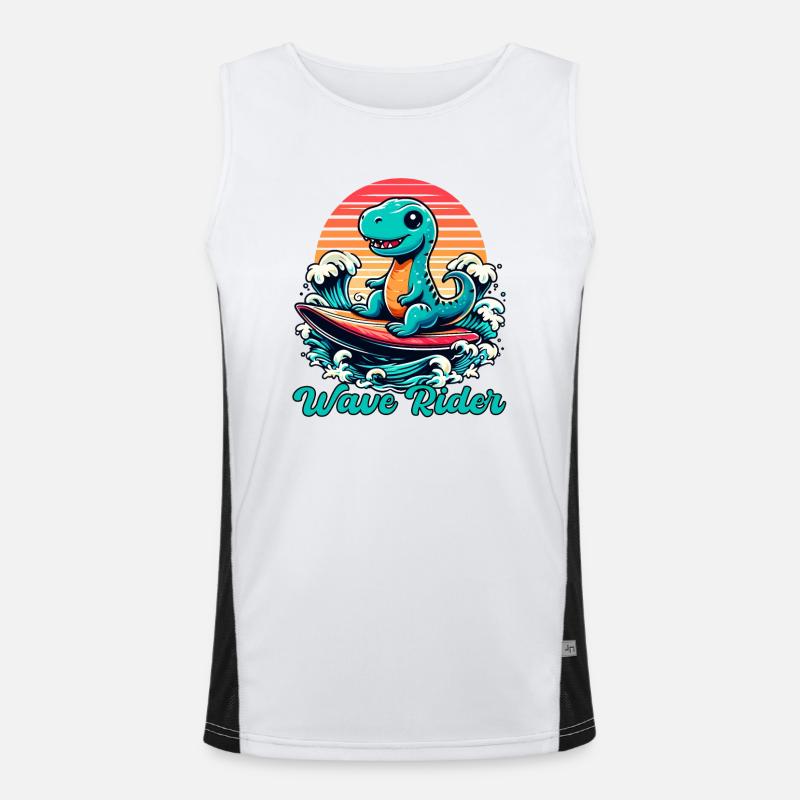 Cute T-Rex Surfer Surfing Gift - Men's Functional Contrast Tank Top  - white/black