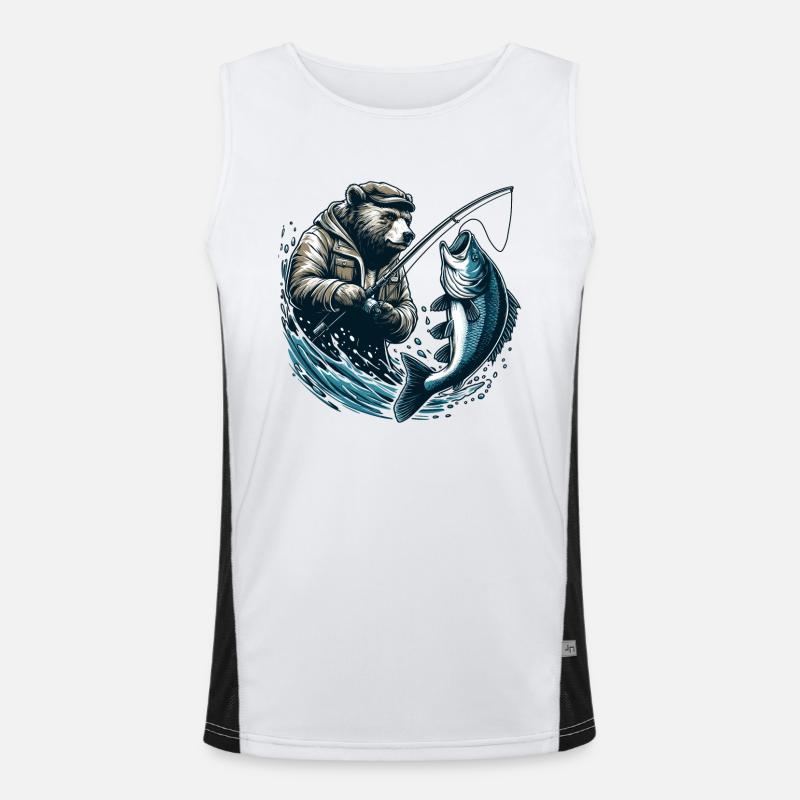Ours Pêche Pêcheur Poisson Cadeau Débardeur respirant contrasté Homme 