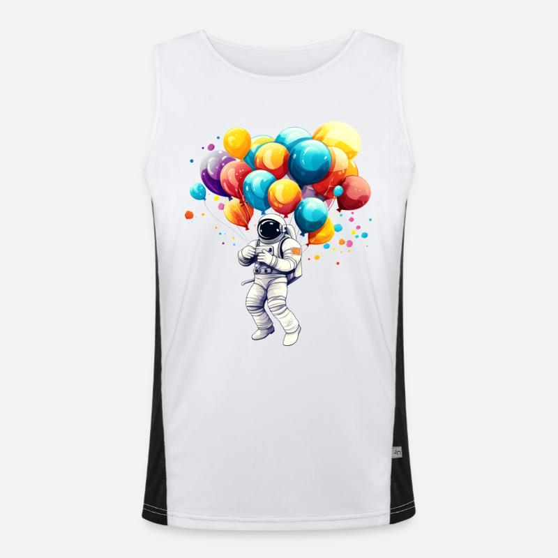 Astronaut with balloons, outer space, illustration, Men's Functional Contrast Tank Top 