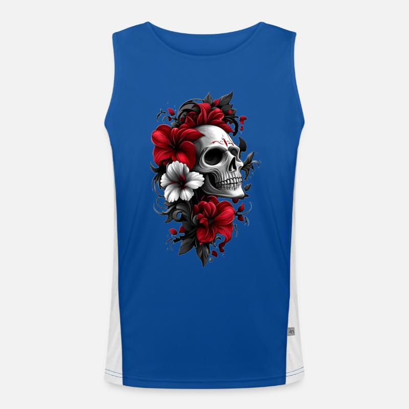 Crâne avec des fleurs Débardeur respirant contrasté Homme 