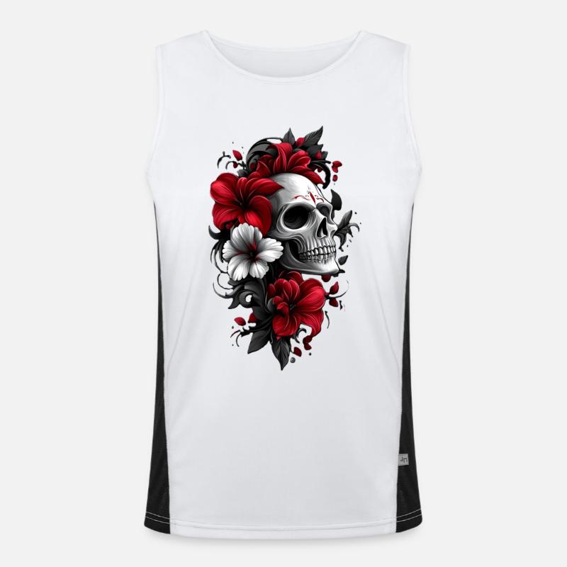 Skull with flowers - Men's Functional Contrast Tank Top  - white/black
