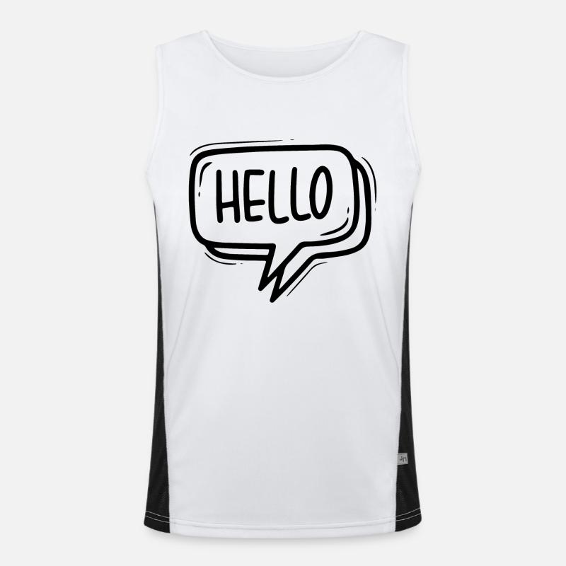 HELLO SPEECH BUBBLE GREETING SALUTATION WELCOME Men's Functional Contrast Tank Top 