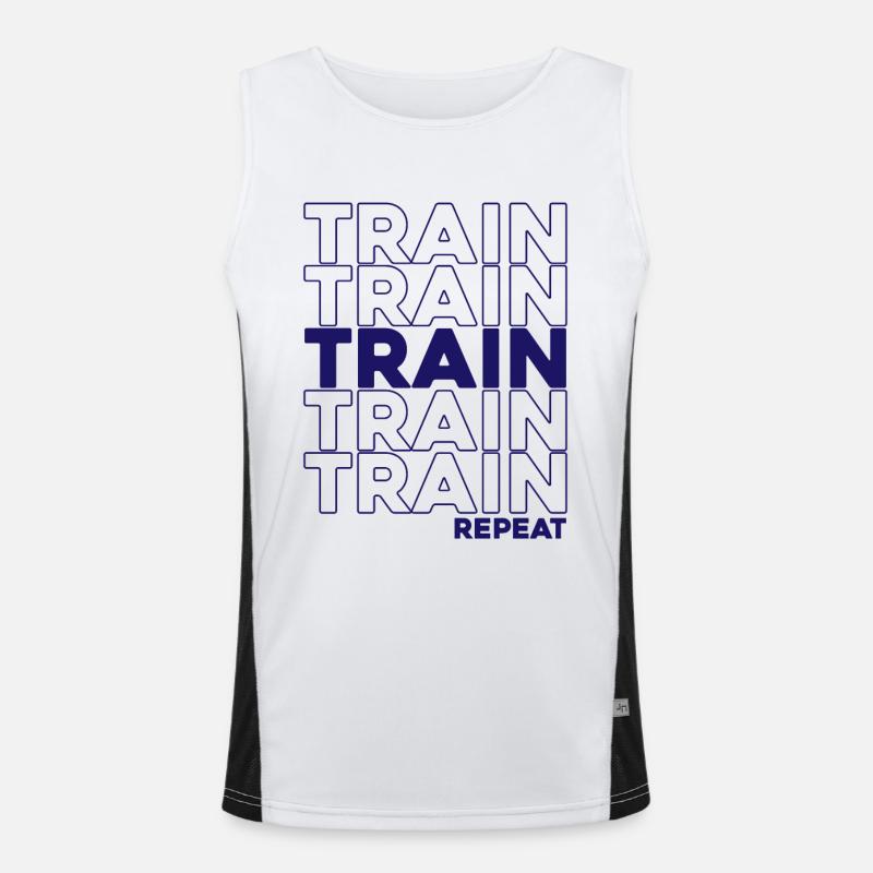 Train Train Train Repeat Workout Edition - Funktionel kontrast tanktop til herrer  - hvid/sort