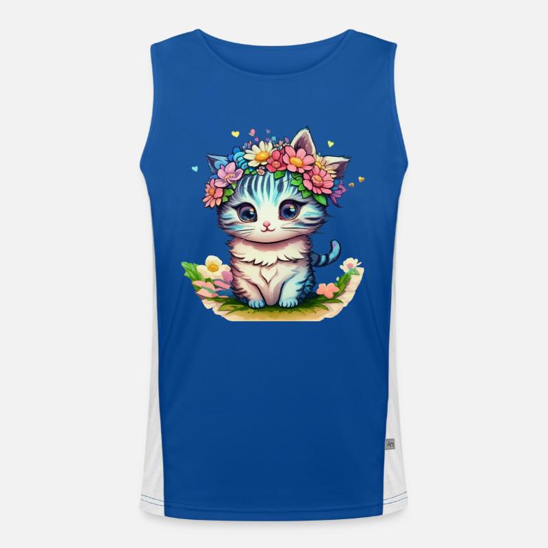 Kätzchen mit Blumenkranz Funktionelles Kontrast-Tank Top für Männer 