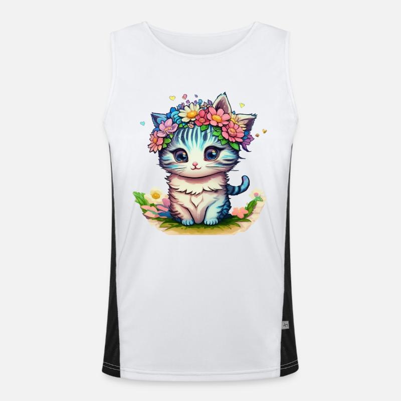 Chaton avec couronne de fleurs Débardeur respirant contrasté Homme 