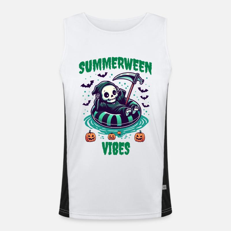 Summerween Vibes mit Sensenmann Funktionelles Kontrast-Tank Top für Männer 
